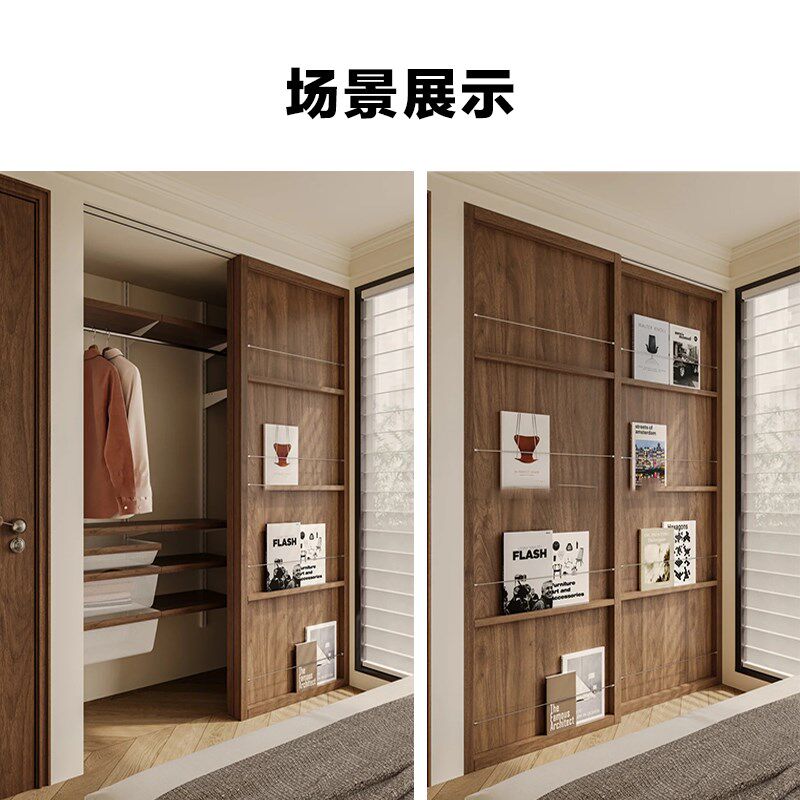 推拉移门轨道上下明装免开槽导轨金属衣柜趟门阻尼滑轮双滑轨配件