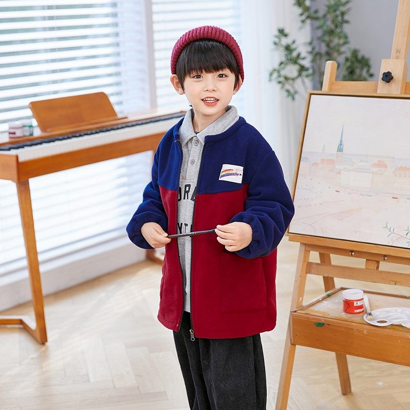 男宝宝羽绒服罩衣长袖拉链棉衣洋气秋冬外穿防脏T护衣小孩儿童围