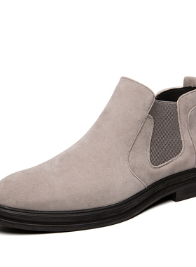 马丁靴反绒内增高6CM英伦发型师皮鞋男增高鞋8cm高帮黑色休闲鞋子