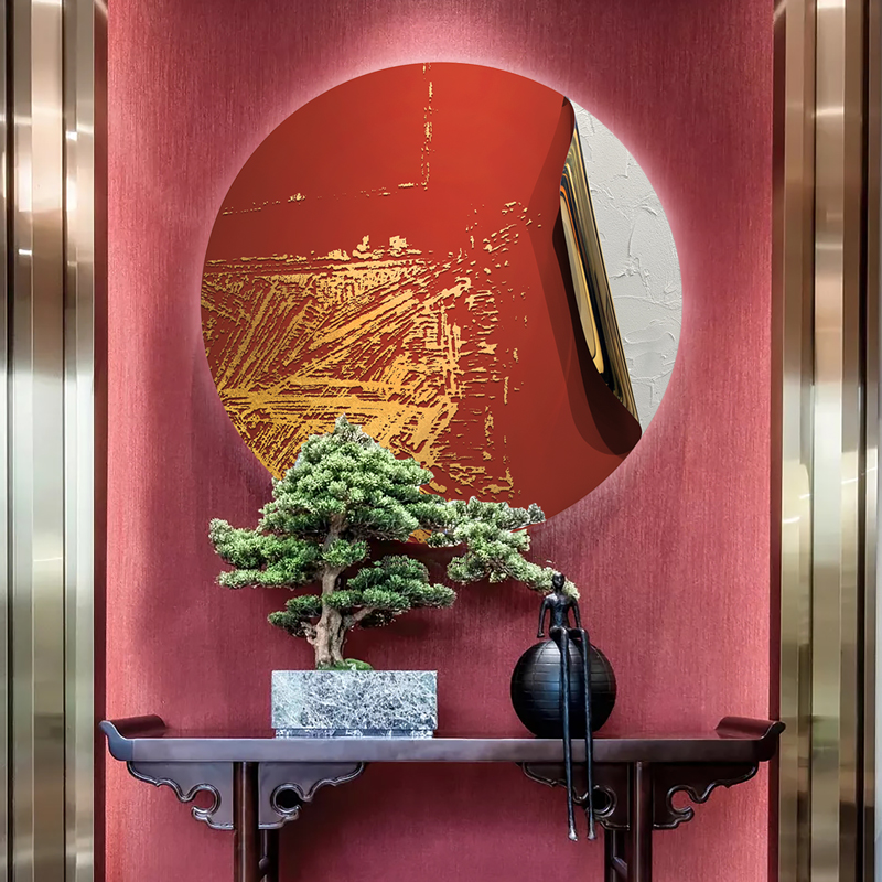 新中式入户玄关圆形实物立体装饰画酒F店走廊挂画样板房茶室浮雕图片