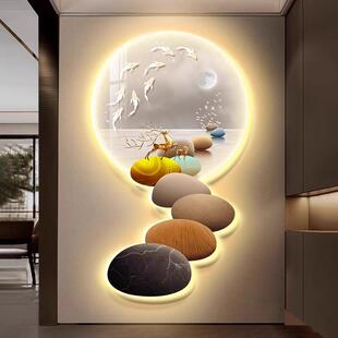石来运转轻奢玄关装饰画led带灯画轻奢现代客厅挂画走廊过道壁画