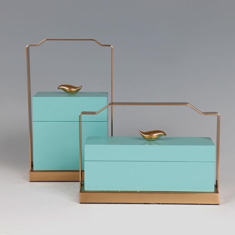 新中式摆件家居装饰品卧室收纳盒绿色工艺品梳妆台手提木盒子软装