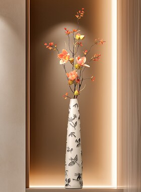 入户门玄关装饰摆件高级感小众客厅电视柜壁龛竖高插花花瓶工艺品