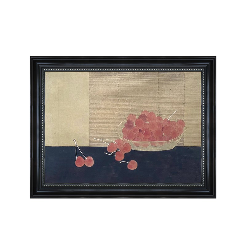 法式复古客厅装饰画抽象樱桃水果手绘油画中古风小众艺术玄关挂画图片