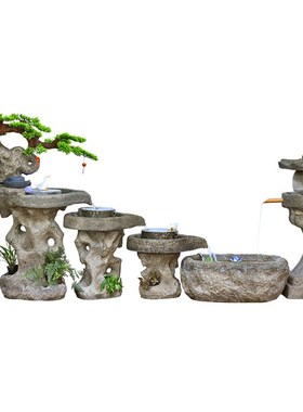 大型户外假山流水喷泉造景摆件循环水池庭院露台小院石磨落地景观