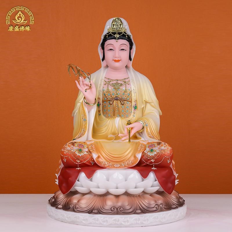 汉白玉坐莲南海观音菩萨佛像摆件家用供奉观世音菩萨像客厅工艺品