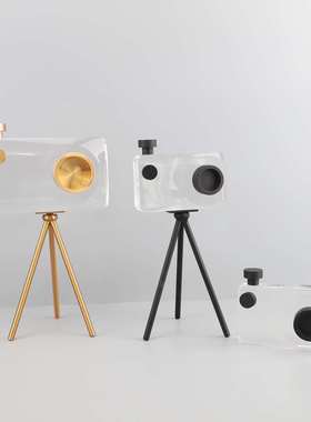 简约北欧轻奢K9水晶相机摆件样板房家居客厅电视柜创意桌面装饰品