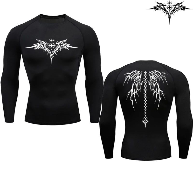 Casual Anime Print Running Compression T-Shirt Mens Quick-D