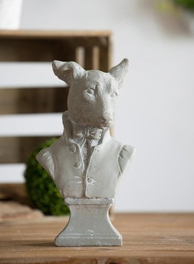 AB欧式复古兔女士狗先生水泥树脂j摆件客厅样板间玄关家居装饰