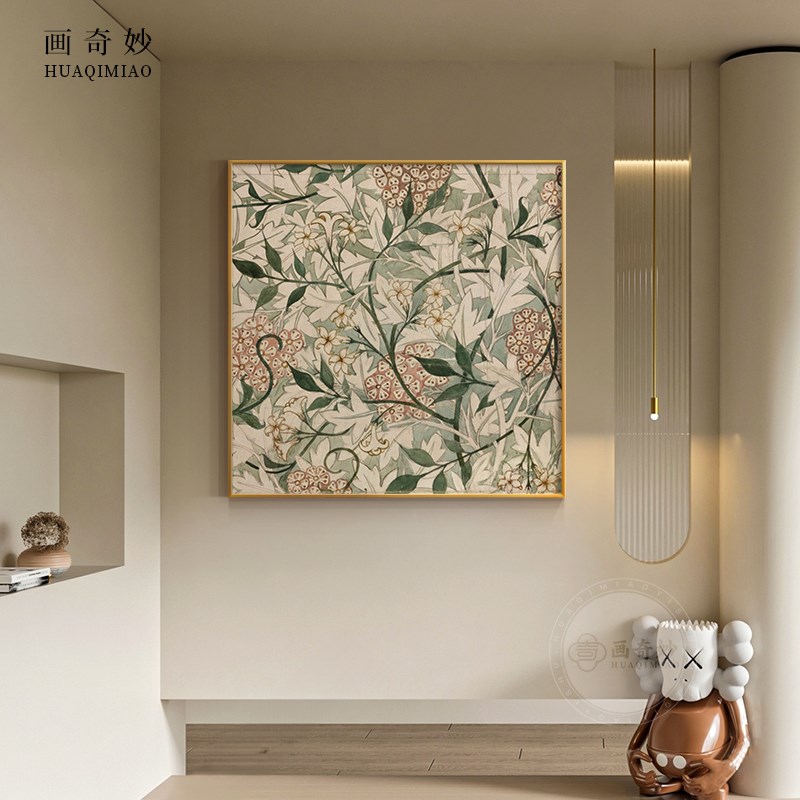 现代美式复古植物小众客厅餐厅玄关卧室背景墙壁画方型挂画装饰画图片