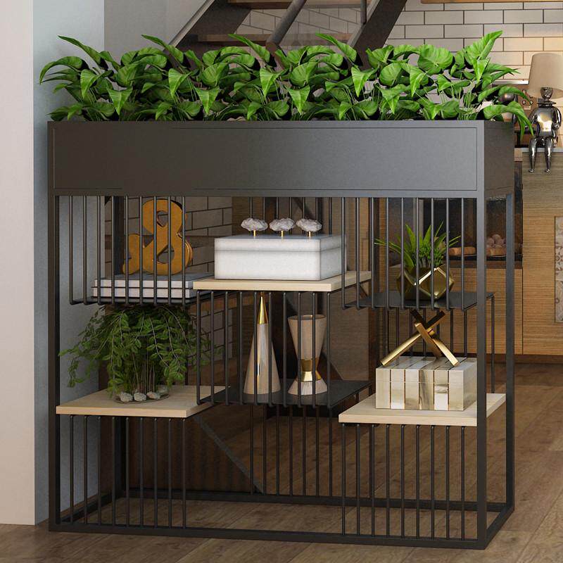 铁艺咖啡厅餐厅隔断置物架花架落地绿萝装饰架办公一体式隔断屏风