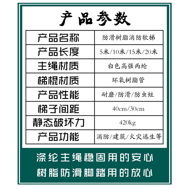 消防逃生软梯绳梯家用逃生梯消防救生耐用树脂防滑10米高空应急梯图片