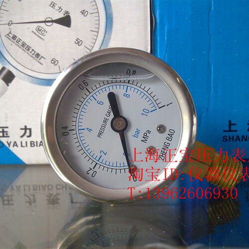 YN50  1mpa 1/4螺纹 耐震压力表 可订做压力量程 表盘LOGO