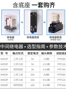 小型中间继电器220V交流HH52P53P54P 62P63P64P 电磁继电器24V12V