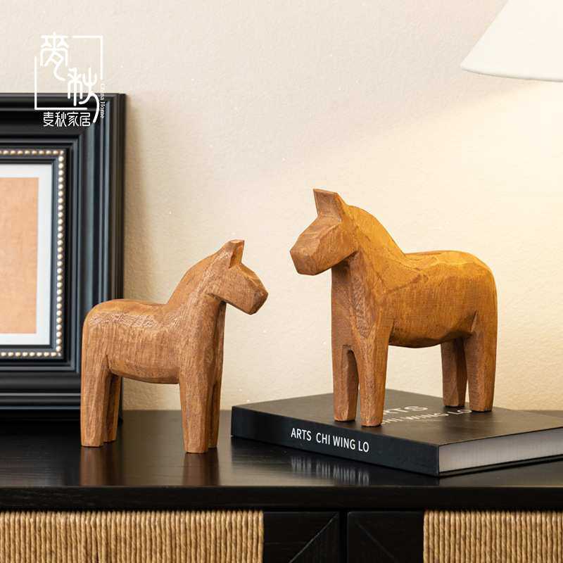 QY复古陶瓷小木马侘寂风日式手工艺品家居装饰摆件橱窗案台陈列摆
