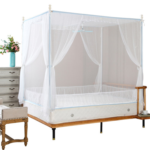 自然风新款拉链方顶三开门蚊帐支架加y密1.5/1.8m/2米/2.2双人家