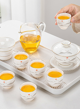 2024新款羊脂玉盖碗茶具u套装家用中式功夫茶杯公杯喝茶泡茶带茶