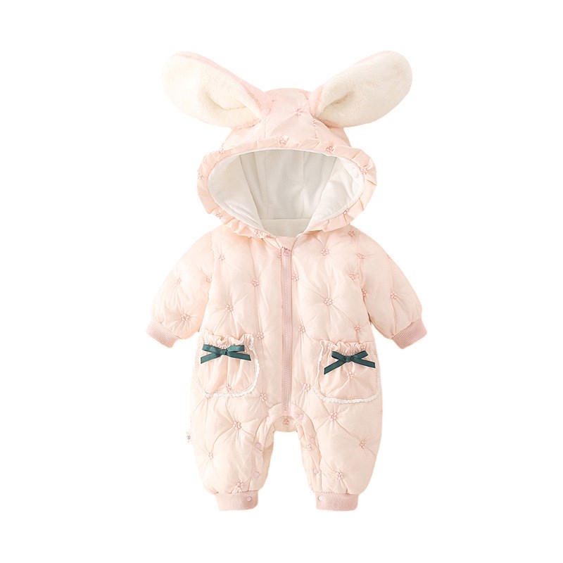 婴儿套装棉衣加厚羽绒棉爬爬服新生儿冬季外出抱衣加绒连体衣棉服