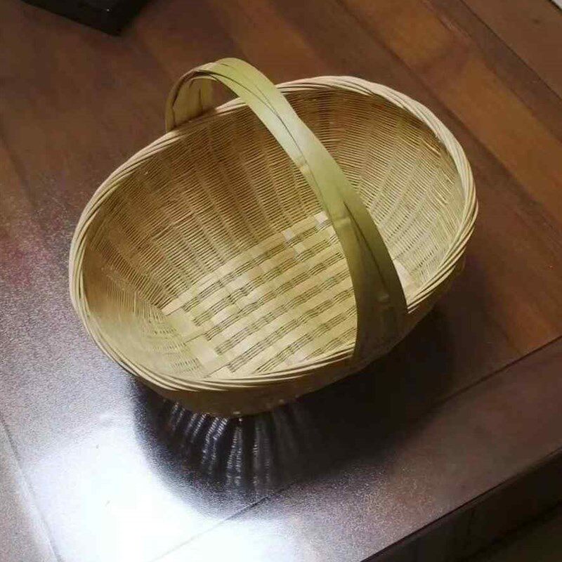 手工竹编制d品家用椭圆形手提篮买菜篮购物篮竹青编织鸡蛋篮竹篮