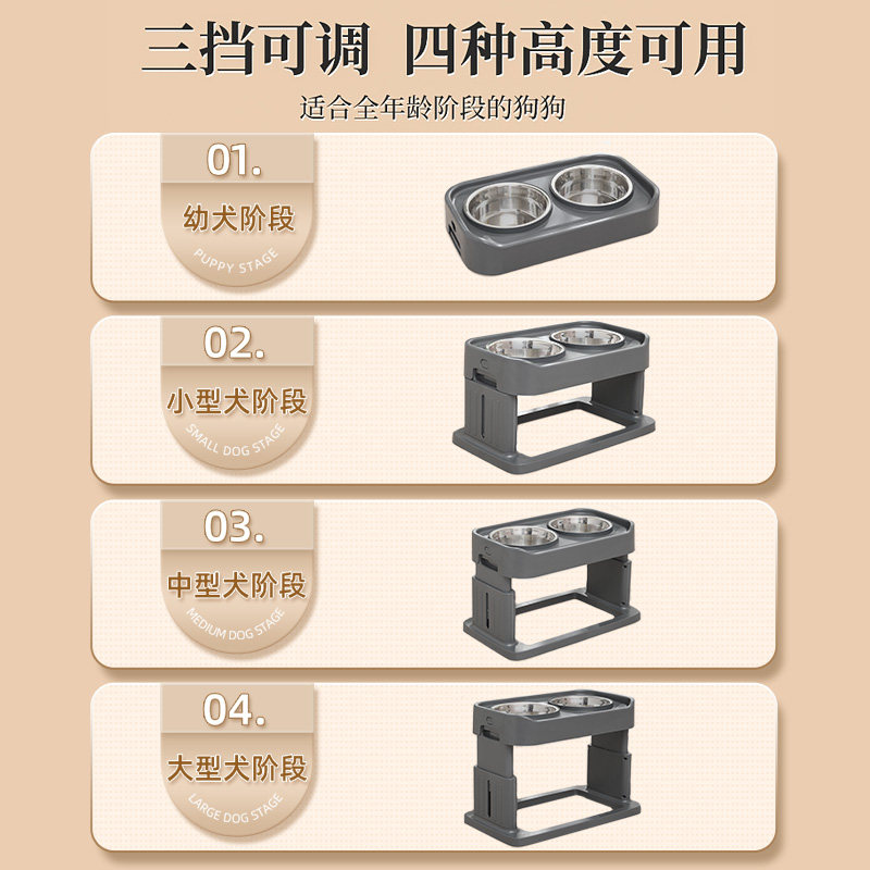 狗狗食盆大型犬宠物碗喂食盆猫咪饮水双碗可调节高脚W吃饭喝水两