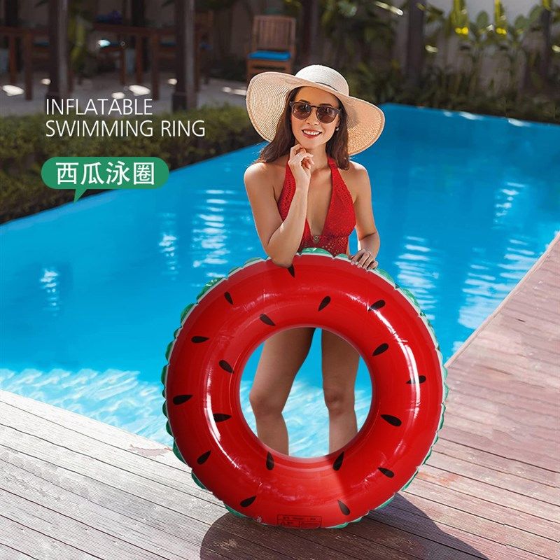 PVC儿童成人游泳圈婴儿加厚西瓜橙子水果充气泳圈排水上玩具卡通