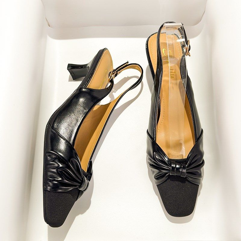 法式包头凉鞋女夏季2025年新款一字带后空黑色职业高跟鞋方头细跟,女鞋,时装凉鞋,淘宝优惠券,粉丝福利购,淘宝优惠卷