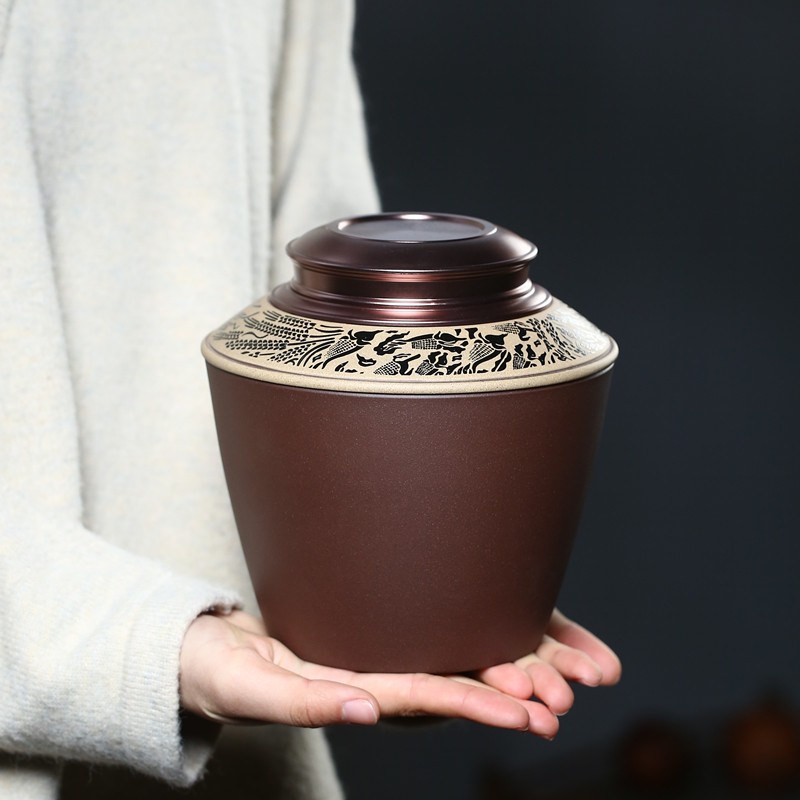 宜兴紫砂茶叶罐一斤装小号密封散茶家用普洱存储收纳醒茶罐陶罐子