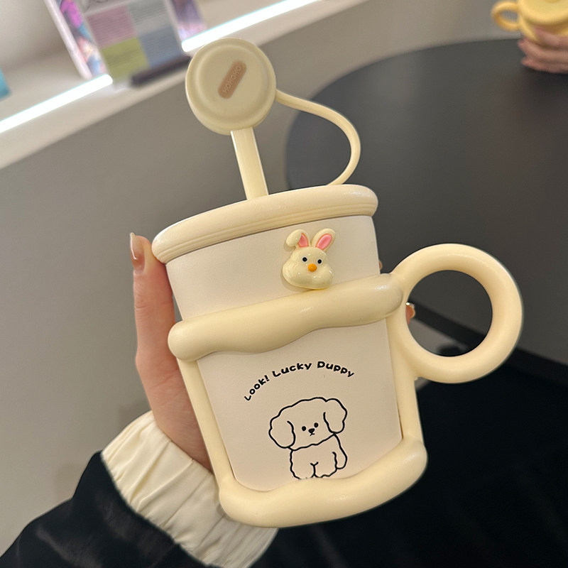 水杯保温杯女生高颜值冬季咖啡杯2024新款搅拌办公室泡茶吸管杯子