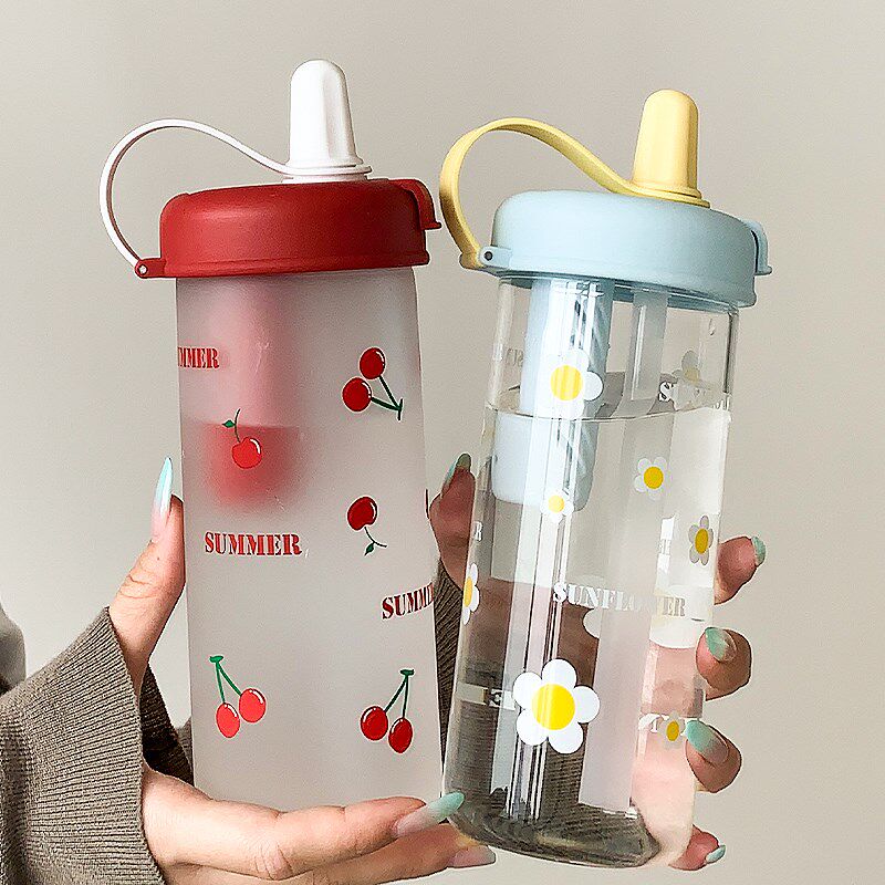 可爱水杯带吸管玻璃杯女高颜值夏天耐高温大容量泡茶便携学生杯子