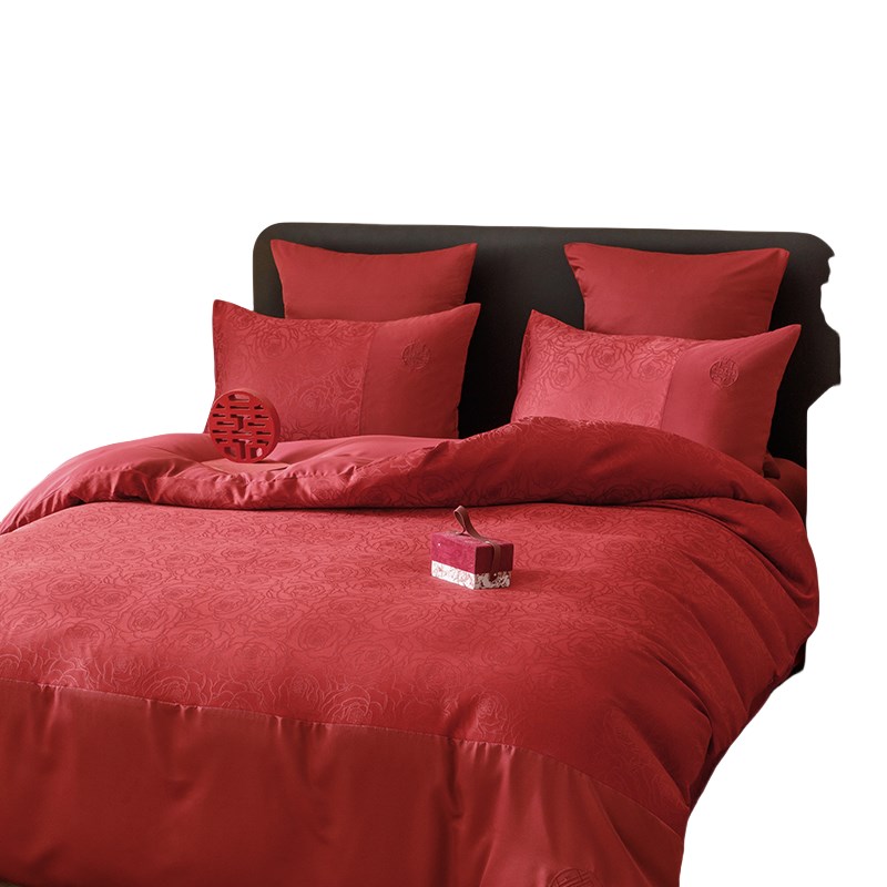 中式结婚四件套大红色新婚床单被套婚庆床上用品婚房喜被