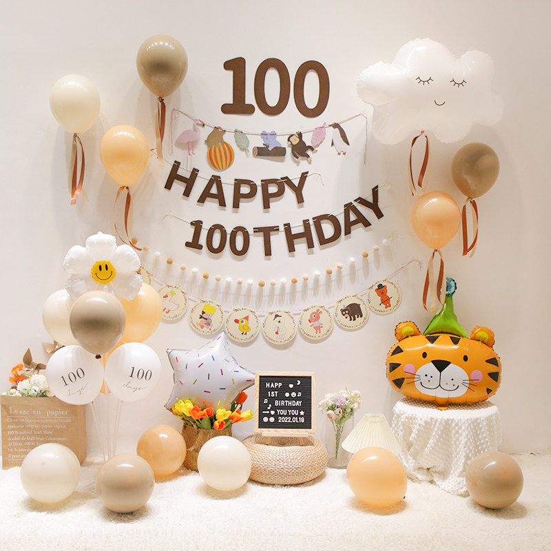 宝宝生日装饰百天百日宴q网红3周岁100天气球套餐场景布置男孩女