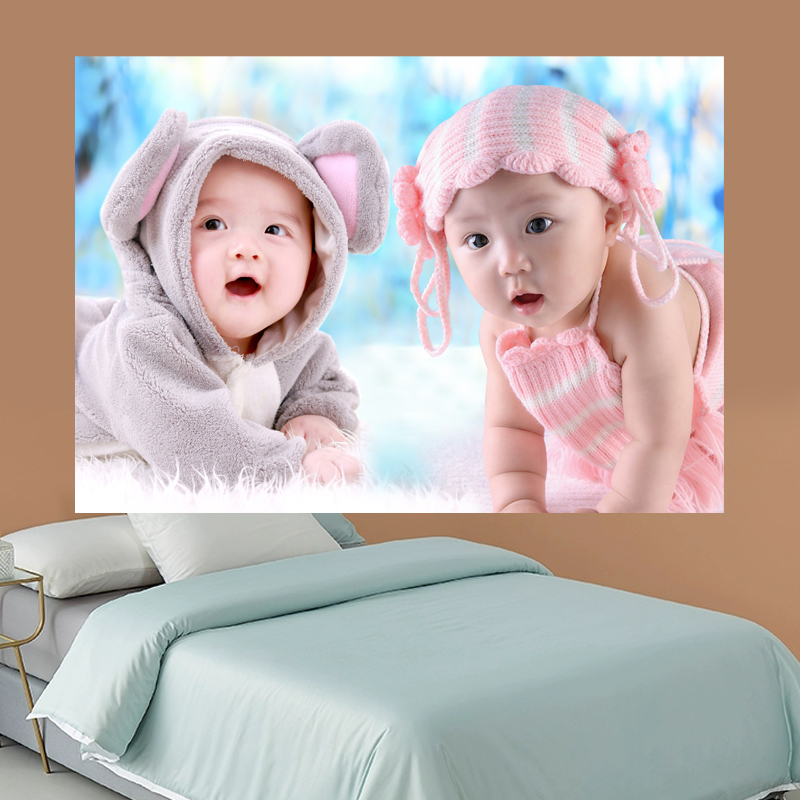 可爱龙凤胎娃娃海报男p女婴儿双胞胎宝宝图片墙贴孕妇胎教新婚房