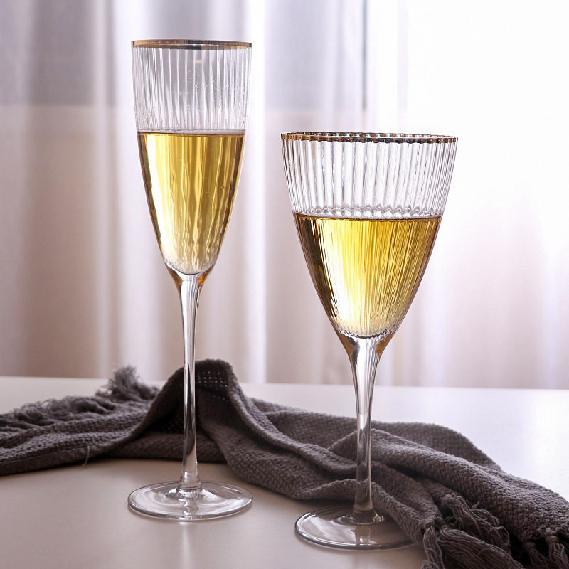 套装鸡尾酒家用香槟杯子杯金边红酒高脚杯竖杯子玻璃葡萄纹酒杯杯