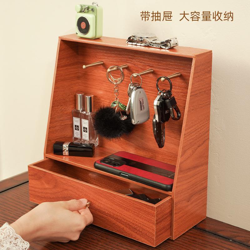 进门挂钥匙收纳盒玄关门口桌面置物架客厅创意摆件木质首饰收纳架