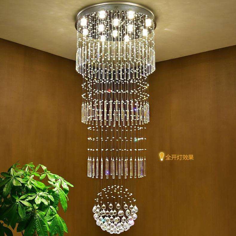 客厅水晶灯复式楼梯灯餐厅吊灯现代简约北欧别墅旋转楼梯间长吊灯