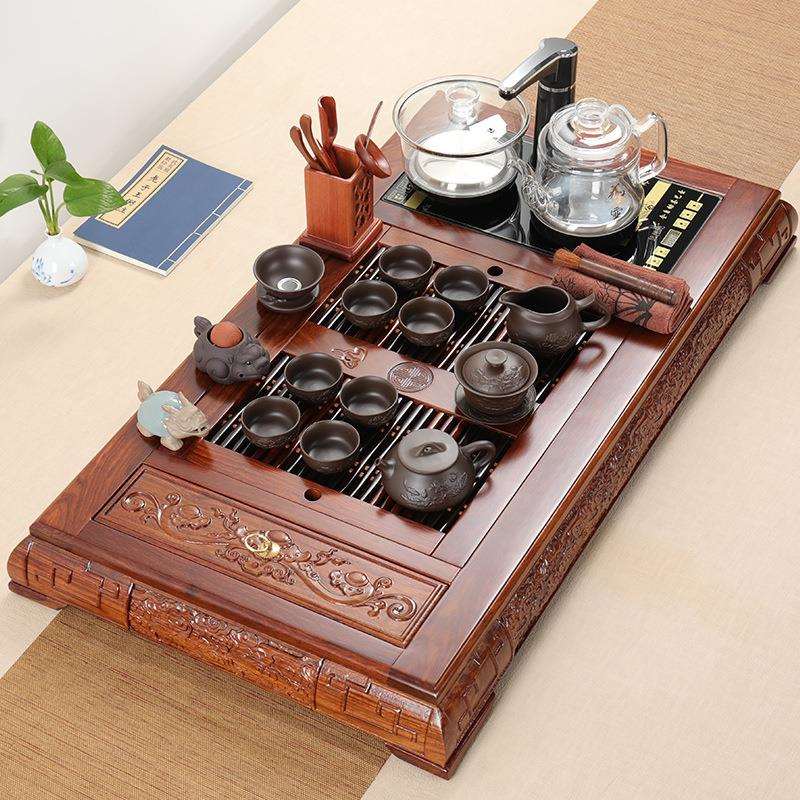 厂家直销花梨实木茶盘茶台茶具套装一体全自动电磁炉整套家用组合