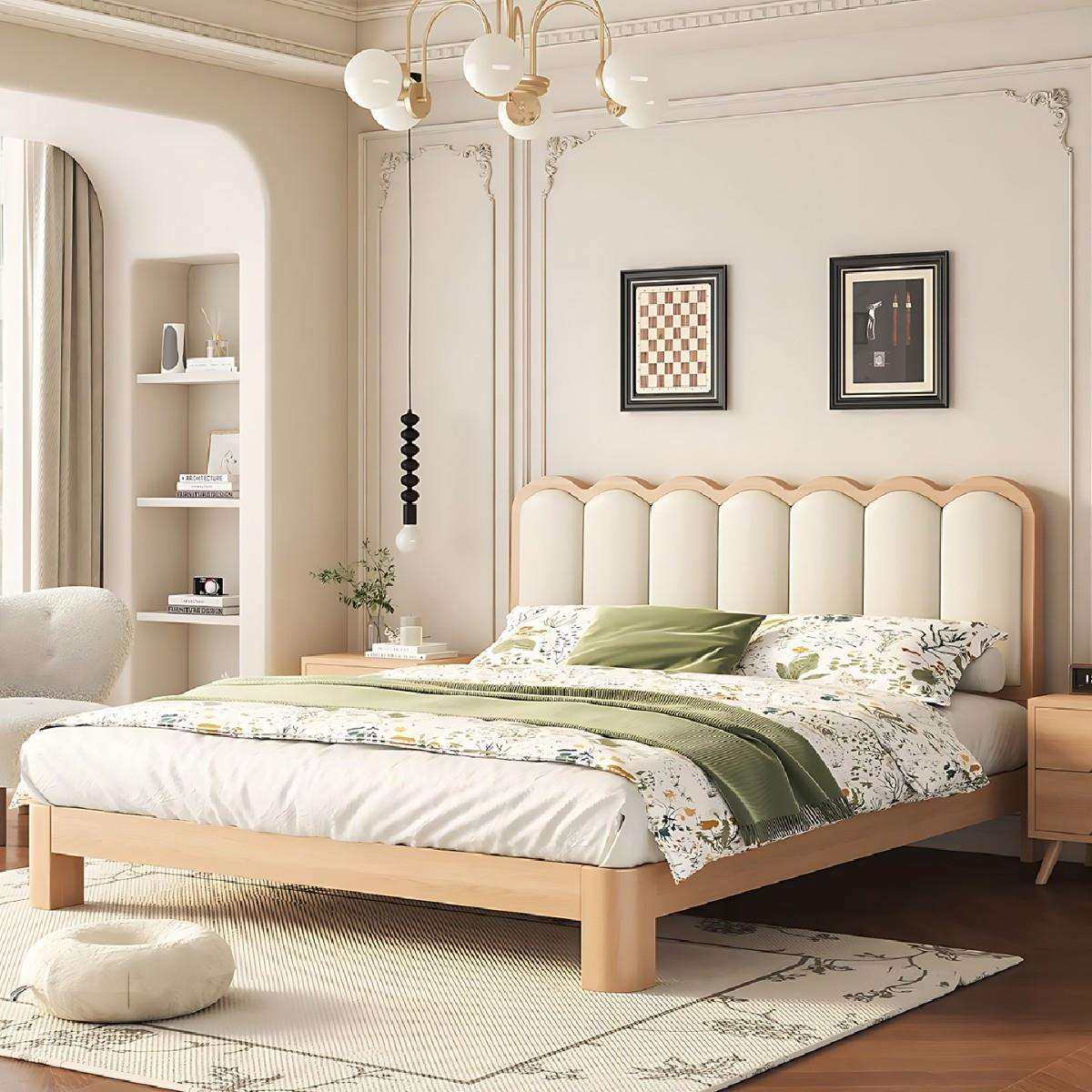 全实木床卧室现代简约1米8主卧双人床大床家用出租房单人床新款床