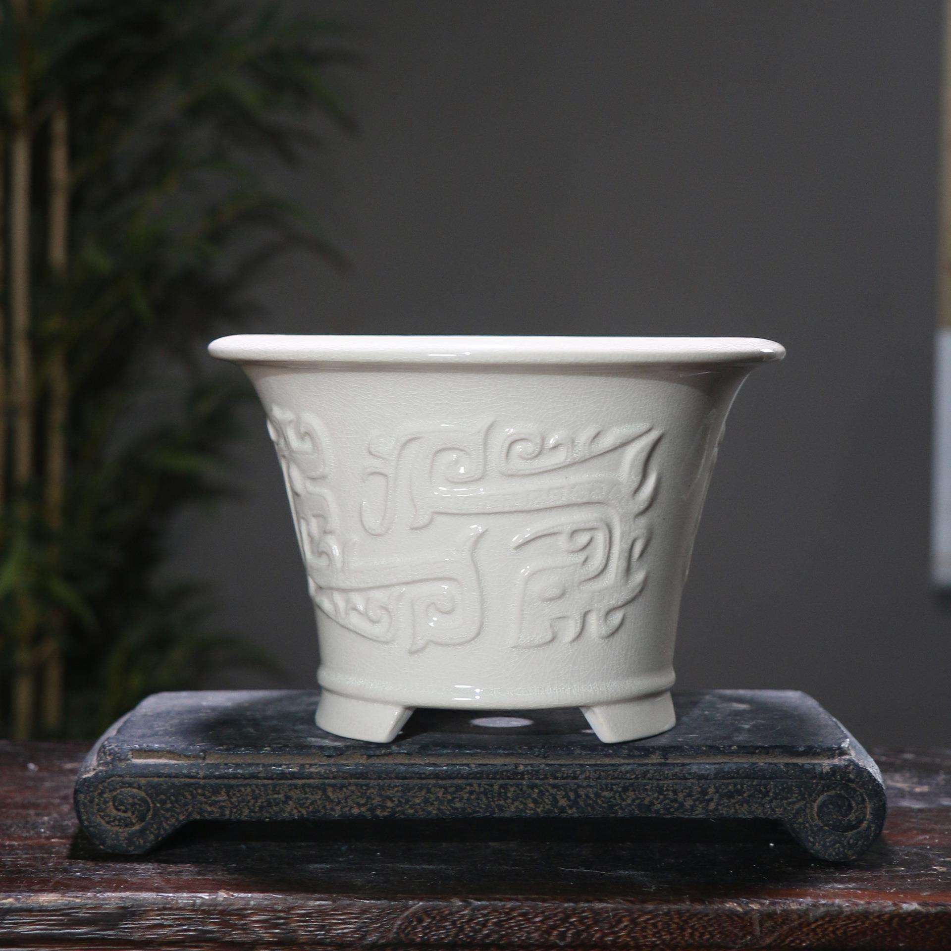 紫砂花盆陶瓷盆景盆兰花盆兰盆图腾浮雕传统器型腾龙盆觅陶乡高盆