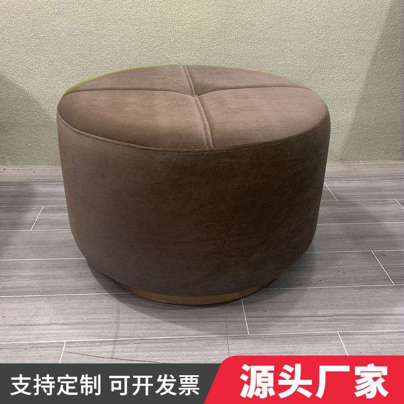 创意家用皮革现代坐墩工业风布艺圆形意式极简设计客厅沙发矮凳