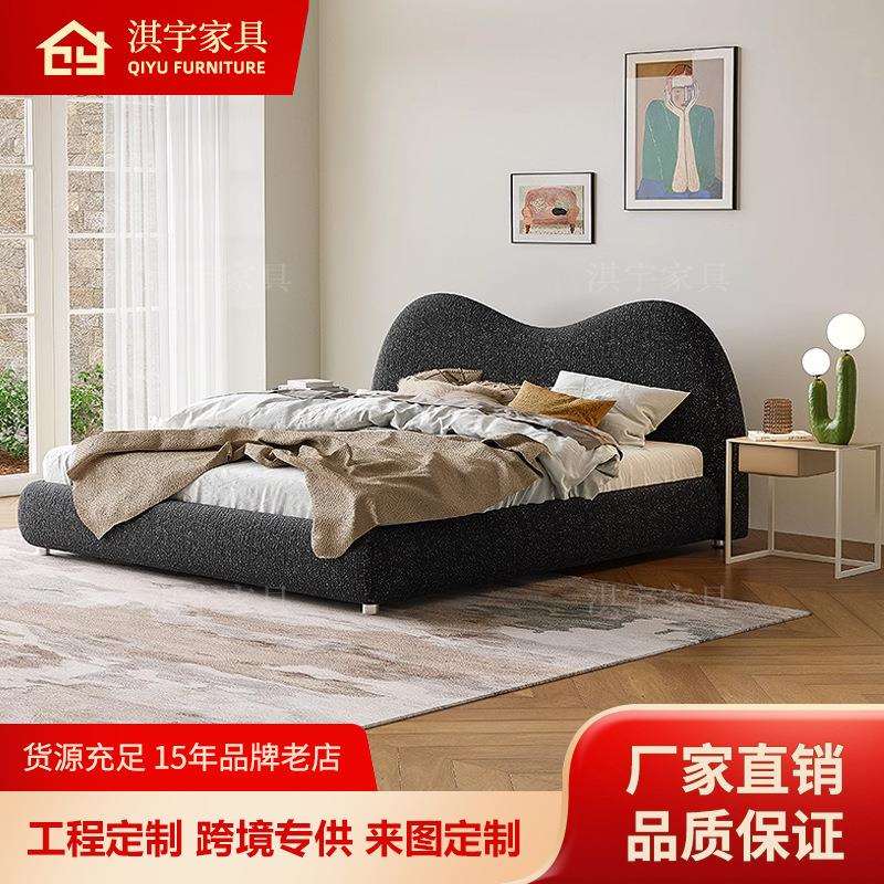 淇宇意式极简布艺床现代简约家用设计师家具绒布雪尼尔卧室双人床