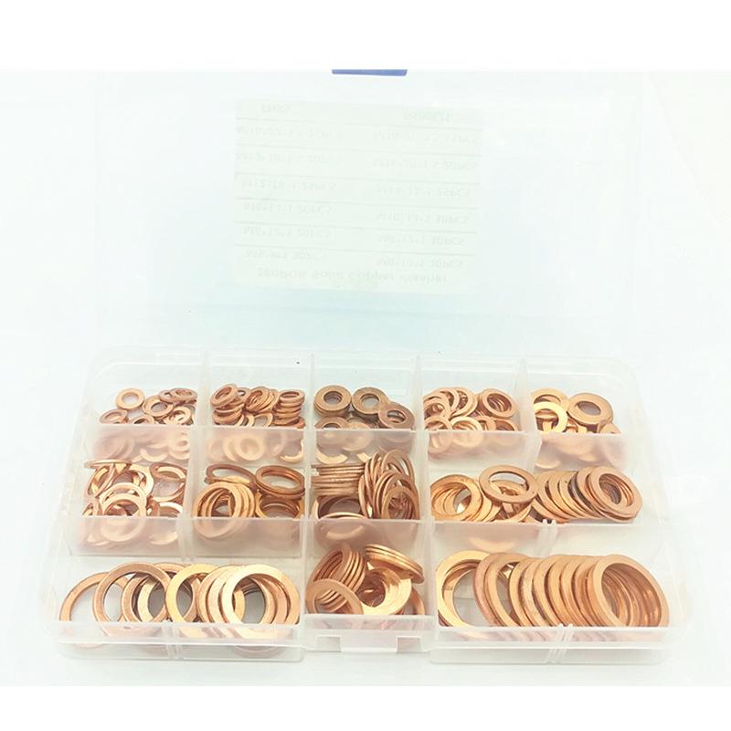 280pcs/盒紫铜垫圈垫片紫铜油封平环密封分类套件M5-M20规格