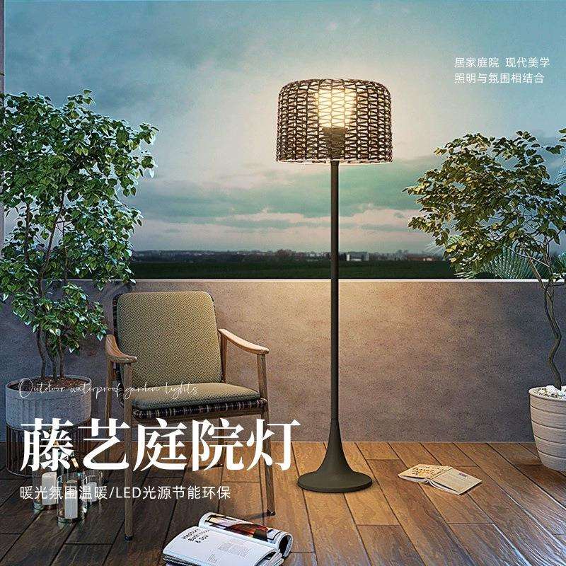 太阳能户外庭院藤艺仿编织防水落地灯酒店别墅花园客厅LED灯具