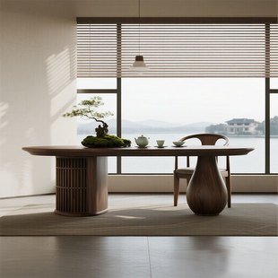 新中式家用茶台轻奢现代高级感北美黑胡桃木实木茶桌2026新款高端