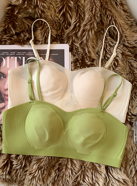 夏季薄款凉感无痕内衣女大胸显小收副乳防下垂白色抹胸细肩带文胸