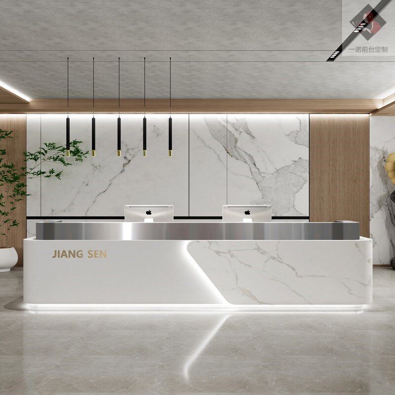 公司办公室前台接待台酒店服x务台前台桌定制岩板大理石吧台收银