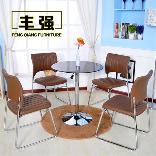 洽谈桌多功能小户型升降茶几餐桌两用钢化玻璃Z圆桌谈判桌