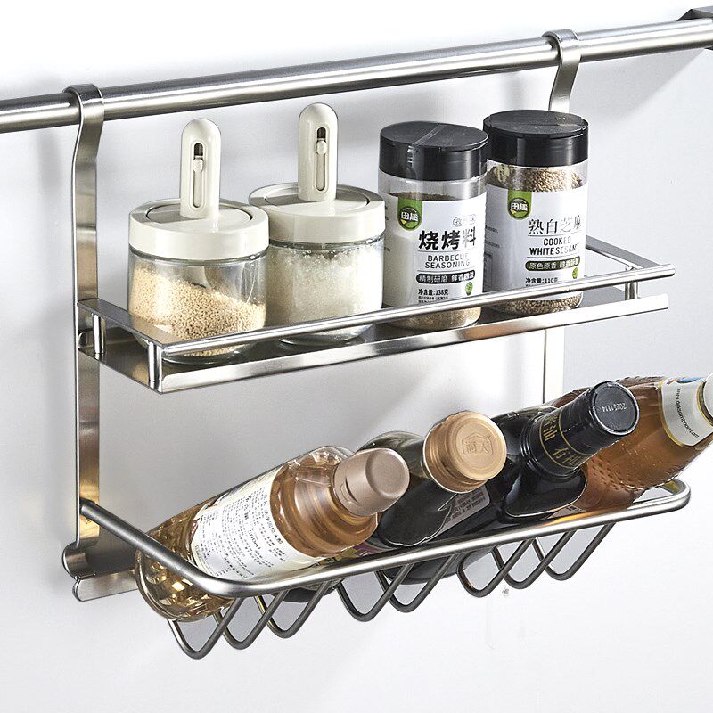 304不锈钢壁挂厨房调料置物架斜放酱油P醋调味瓶双层架挂架