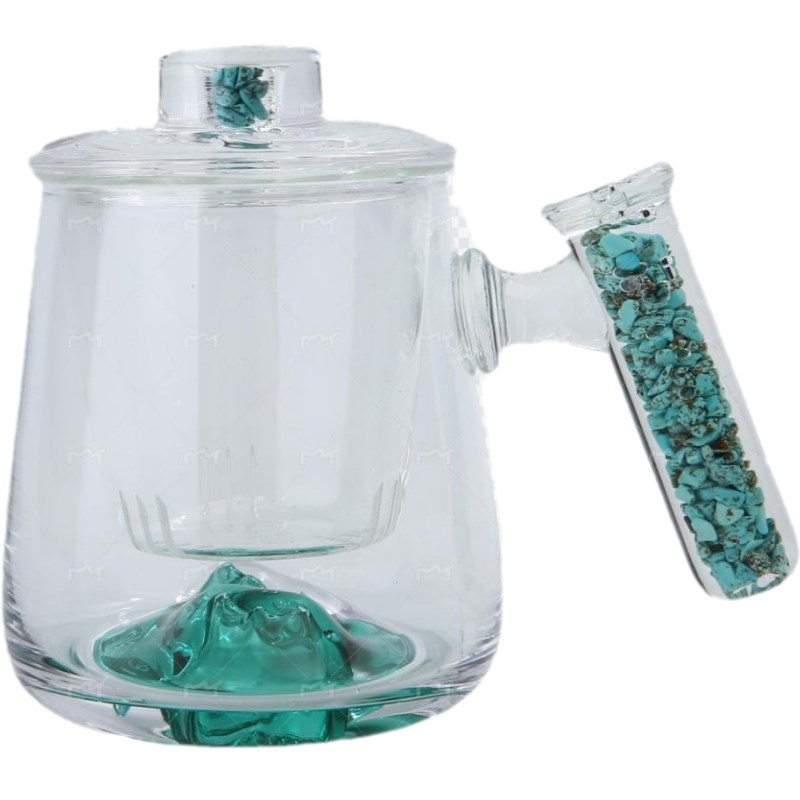 耐热玻璃青绿江山泡茶杯茶水分离杯绿松石办公室金箔观山主人杯子