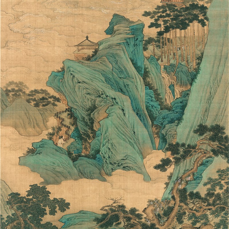仇英桃源仙境图国画心工笔山水人物画高清挂画装饰画真迹绢布微喷