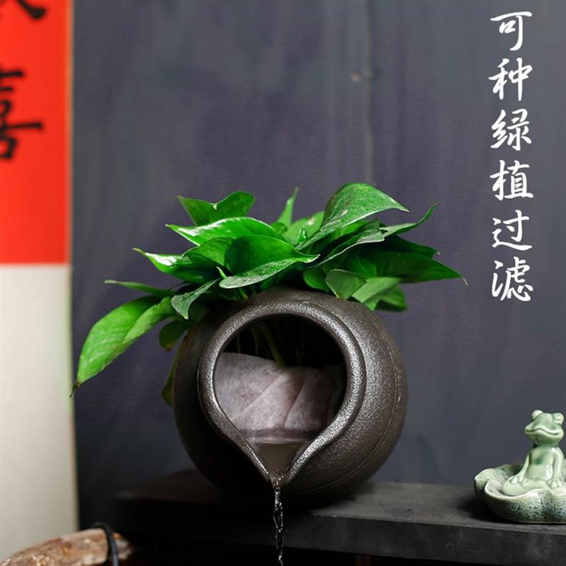 生态鱼缸花园大号流水循环配件装饰品摆件罐造景陶瓷开口过滤庭院